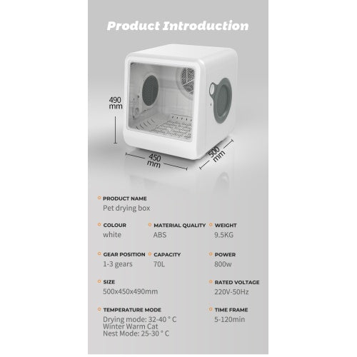 Pet Dryer Room β Automatic Hot & Cold Air Pet Drying Box | 3-Speed Wind Modes | Temperature Controlled | For Cats & Dogs